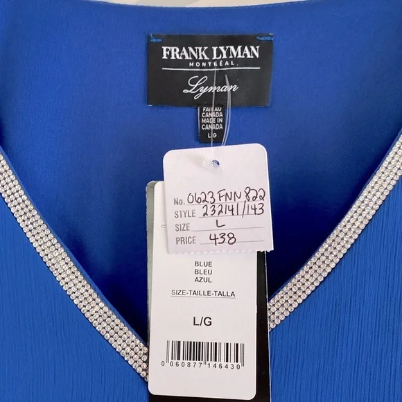 Frank Lyman NWT Women's Imperial Blue Pants Outfit w/ Chiffon Overlay Size L - Picture 5 of 16